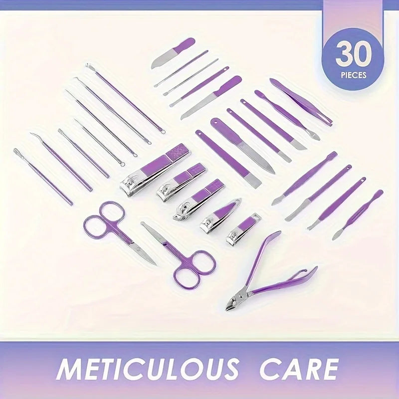 30 Pcs Manicure Set Professional Nail Clipper Set Stainless Steel Solid Manicure Kit Nail Care Kit With Pink Case Valentine