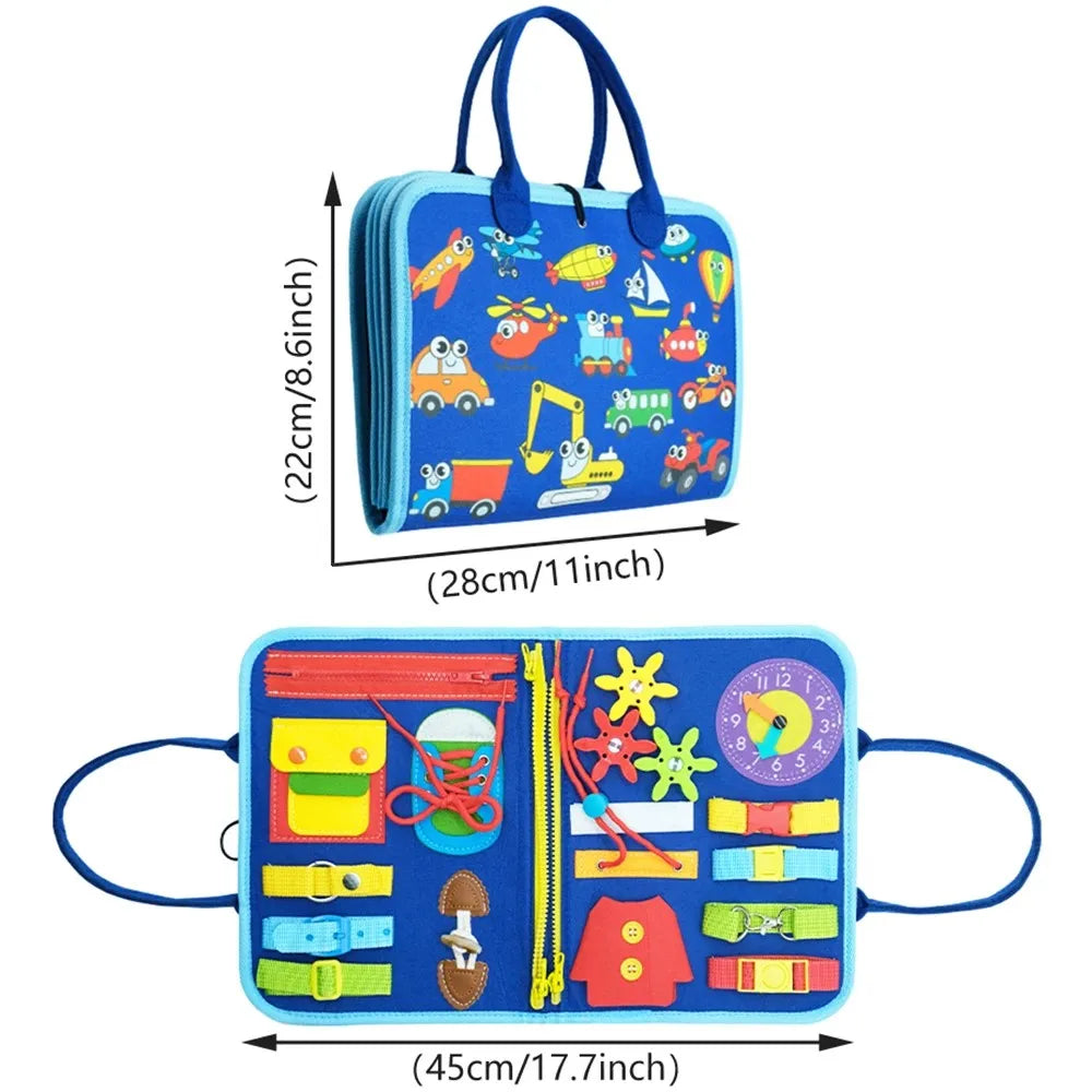 Toddlers Travel Busy Board for Boys Girls Montessori Toys for 2+ Year Old Preschool Learning Life Skill, Alphabet, Number, Shape