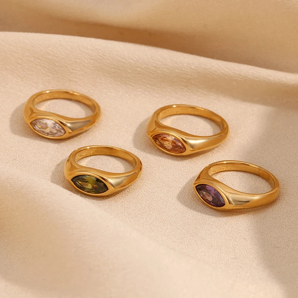 E.B.belle Zircon 18K Plated Stainless Steel Women's Rings Trendy Luxury Shiny Hypoallergenic Rings Sets Jewelry Decoration Gift
