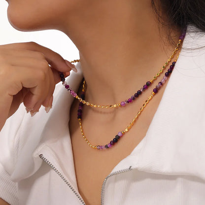 Gorgeous Purple Beaded Necklace for women Copper Nature Agate Chain Charm Jewelry Wholesale