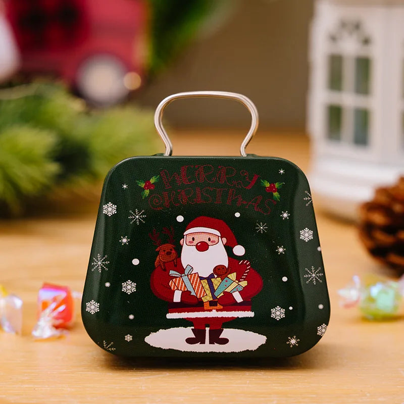Christmas Tin Gift Box Metal Candy Box Square Candy Storage Containers for Holiday Xmas Supplies Happy New Year