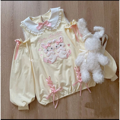 2026 Spring Japanese Cute T-shirts Women Casual Y2k Crop Top Kawaii Blouse and Mini Cake Skirts Outwear Lolita Vintage Tees Chic