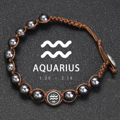 12 Constellation Bracelet Stainless Steel Accessories Handmade Bracelet 8mm Hematite Beads Men's and Women's Bracelet Jewelry