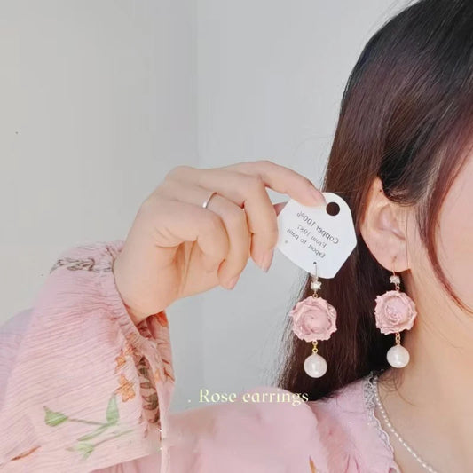 Unique Immortal Flower Earrings Elegant Natural Flower Pearl Drop Earrings Statement Jewelry Epoxy Resin Real Rose Earring 2024