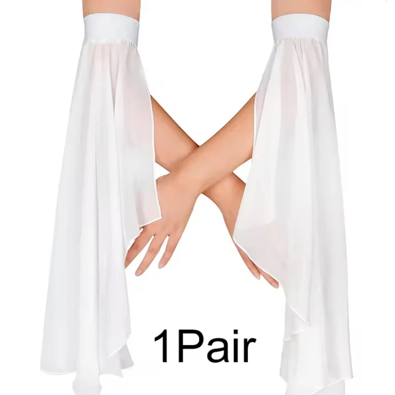 1Pair Women Long Tulle Sleeves Sunscreen Detachable Decorative Sheer Chiffon Arm Covers Gloves Wedding Dress Costume Accessories