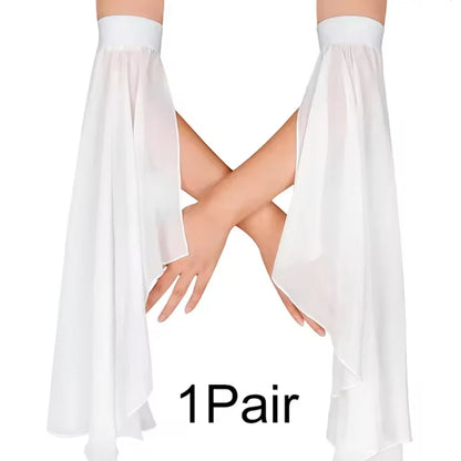 1Pair Women Long Tulle Sleeves Sunscreen Detachable Decorative Sheer Chiffon Arm Covers Gloves Wedding Dress Costume Accessories