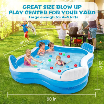 Inflatable Pool Kids for Adult - 90" 90" 26" ,Giant Large Blow up Pool for Indoor Garden Summer Water Party