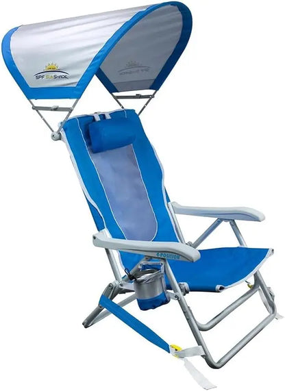Outdoor Sunshade Backpack Beach Chair | Reclining Folding Canopy Chair with Durable Armrests, Drink Holder & Carry Straps, Perfe