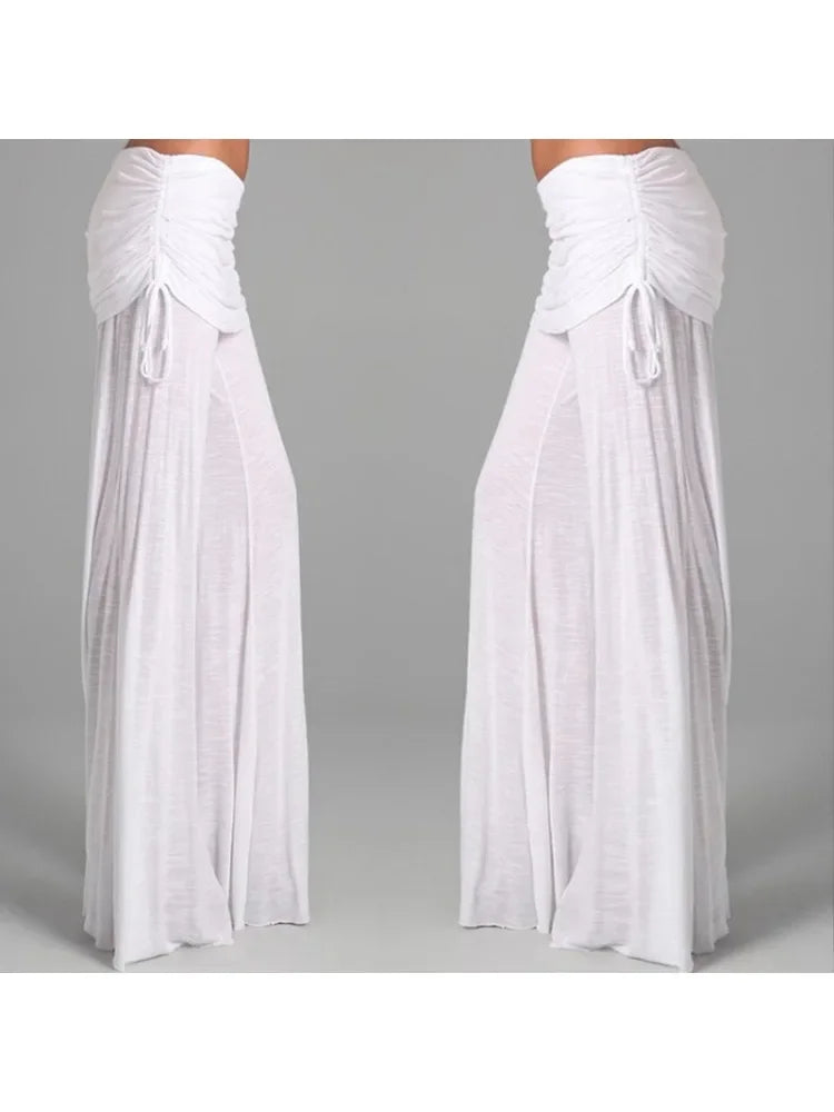 EtherealBe white women's medieval cosplay pants with a stylish ruched design and flowing fabric