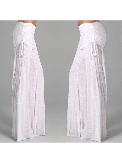 EtherealBe white women's medieval cosplay pants with a stylish ruched design and flowing fabric