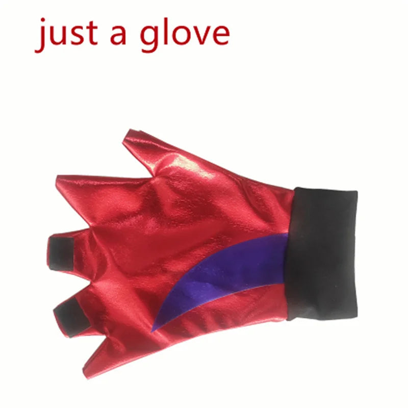 Red and purple glove for Harley Quinn kids cosplay costume with fingerless design