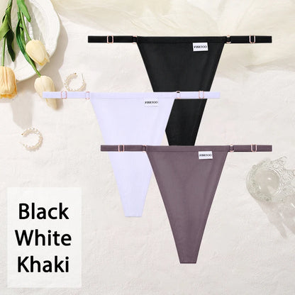 3PCS/Set Women Cotton Panties Sexy T-Back Thong Adjustable Waist G-String Underwear Breathable Soft Intimates Lingerie FINETOO