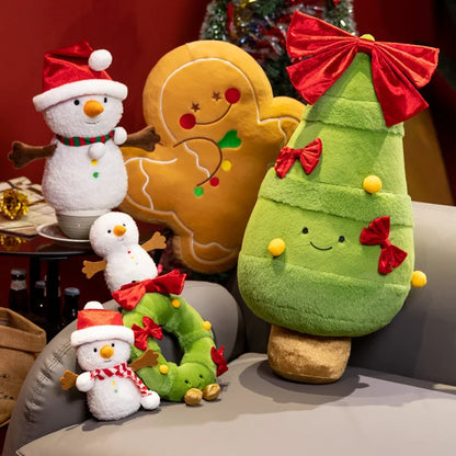 Christmas Decoration Ginger Bread Plush Pillow Stuffed Santa Claus Snowman Doll Christmas Tree Garland Cushion Best Gifts