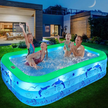 Inflatable Pool with Lights, Upgraded Family Inflatable Swimming Pool for Kids&Adults,Blowup Pool Solar Powered,Large Kiddie