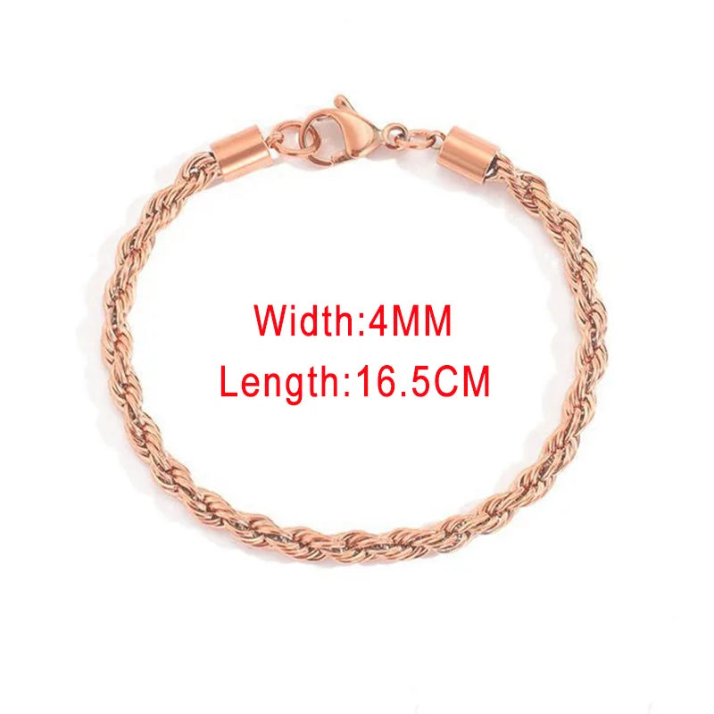 Stainless Steel Rope Chain Bracelets on Hand 3/4MM Gold Color Chic Women's Bracelet Minimalist Fashion Hip Hop Jewelry Gift C048