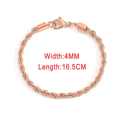 Stainless Steel Rope Chain Bracelets on Hand 3/4MM Gold Color Chic Women's Bracelet Minimalist Fashion Hip Hop Jewelry Gift C048