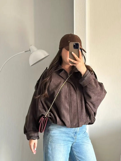 Women's 2025 new Jackets Autumn Fashion Loose Bat Sleeves Elegant Women's Jackets Chic Street Youth Autumn Long Sleeves Coats