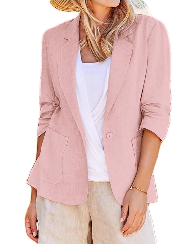 Autumn New Women's Coats Solid Color Fashionable Collar Loose Single Breasted With Pocket Seven Quarter Sleeve Jacket