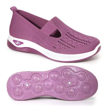 EtherealBe lightweight women's walking flats in purple with breathable mesh design and cushioned sole