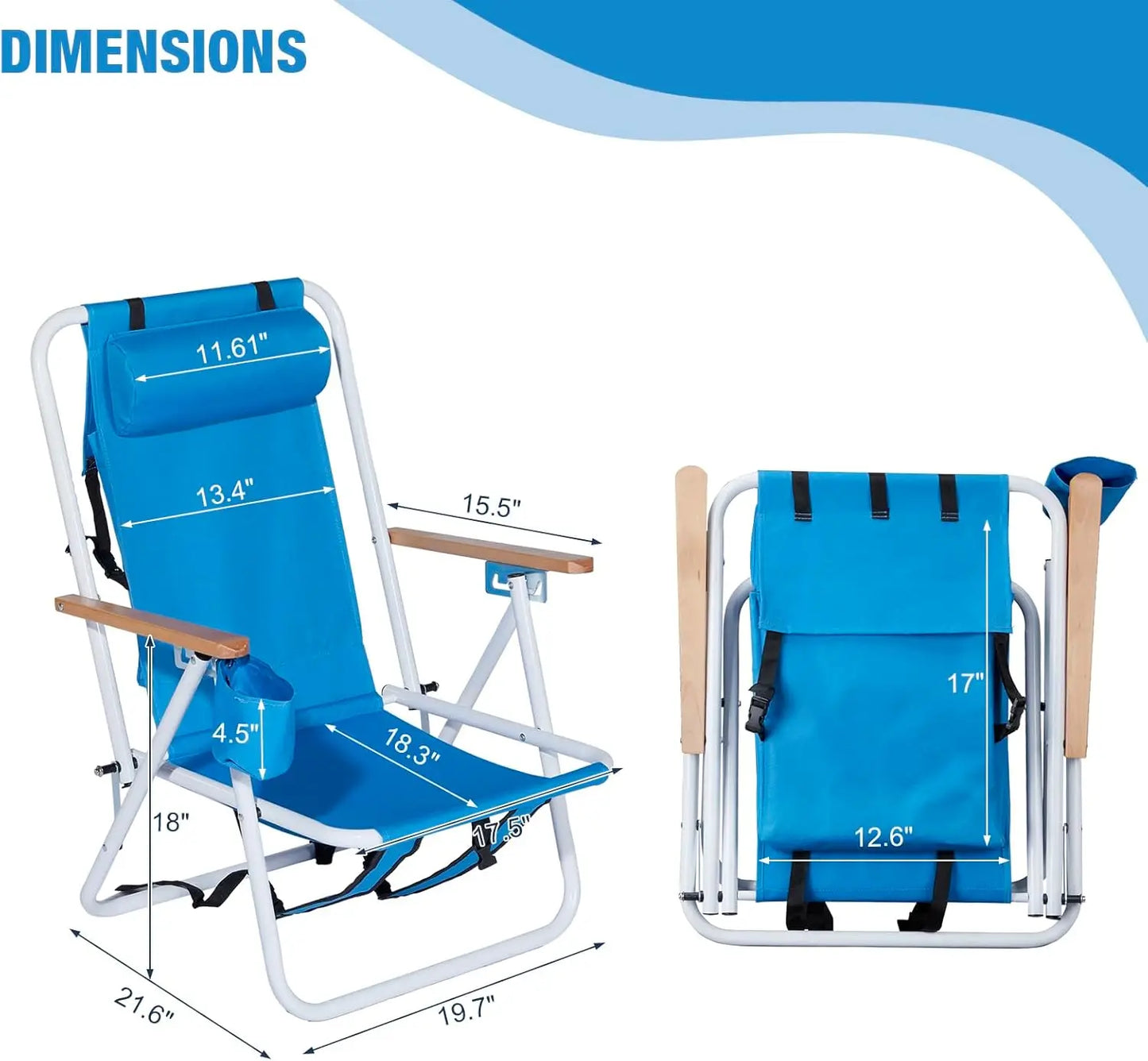 Foldable Reclining Beach Chair 2 Pack, Portable Camping Chairs with Straps,Backpack Beach Chairs for Adults with Headrest, Cup H