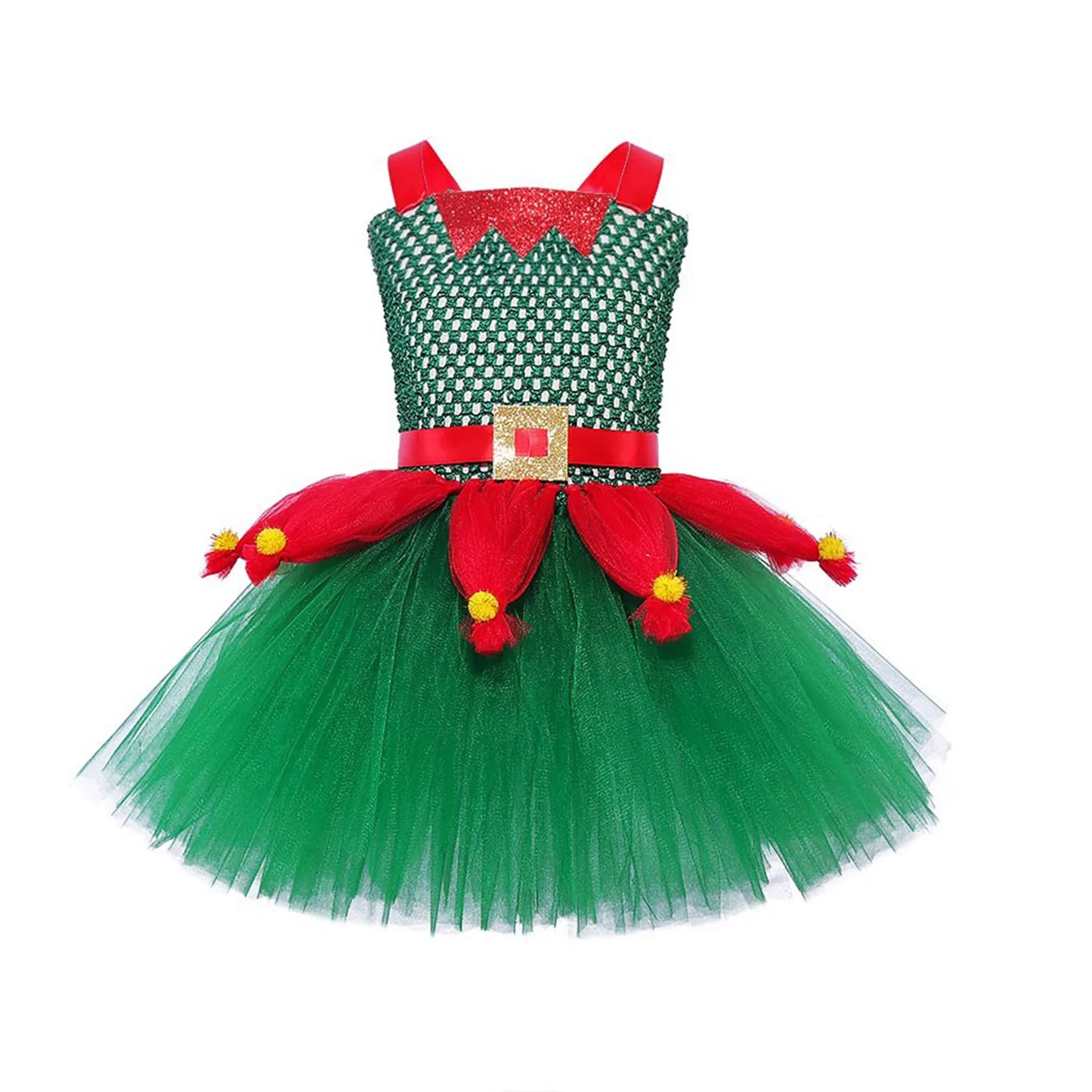Girls Christmas Elf Cosplay Costume Carnival Party Kids Santa Claus Princess Tutu Dress Children's Xmas Role Play Fancy Dress-up