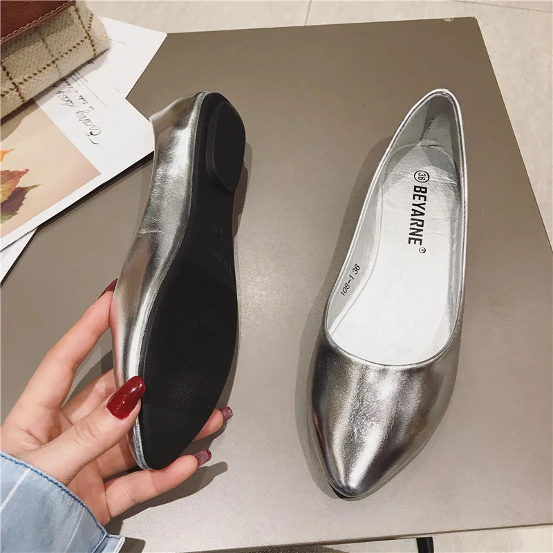 New Women's Shoes Bright Surface Soft Leather Comfortable Flat Shoes Pointed Solid Color Shallow Mouth Single Shoe Zapatos Mujer