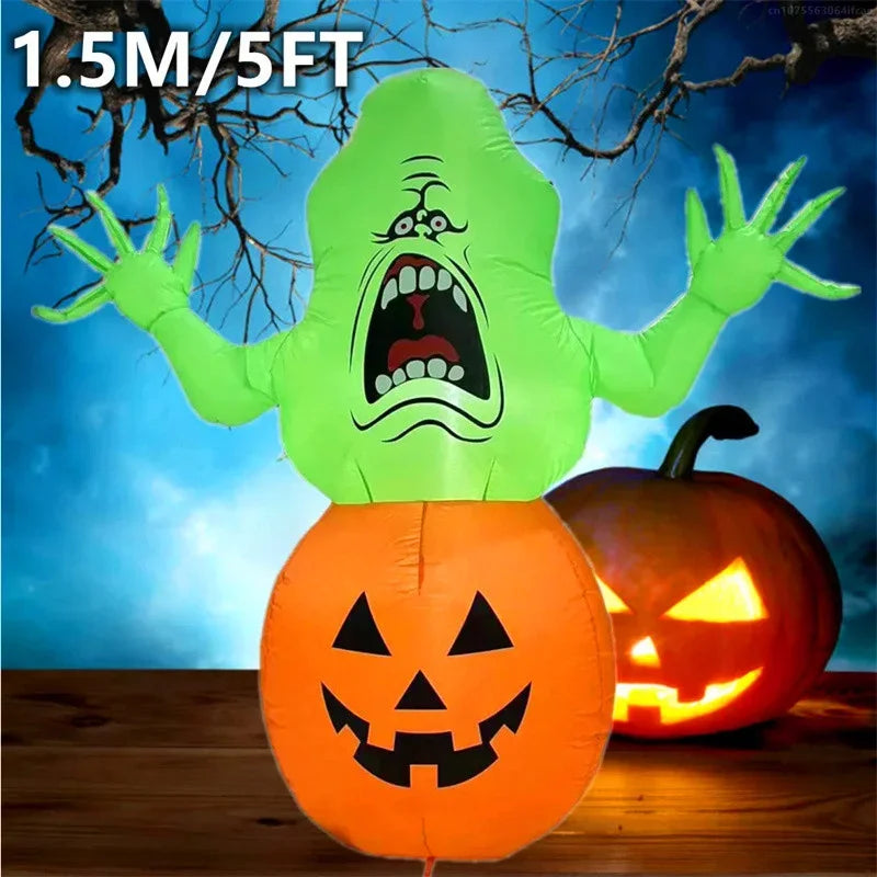 5FT Halloween Inflatable Toy Green Headed Ghost Pumpkin Inflatable Air Model 1.5m Inflatable Air Model Courtyard Decoration Prop