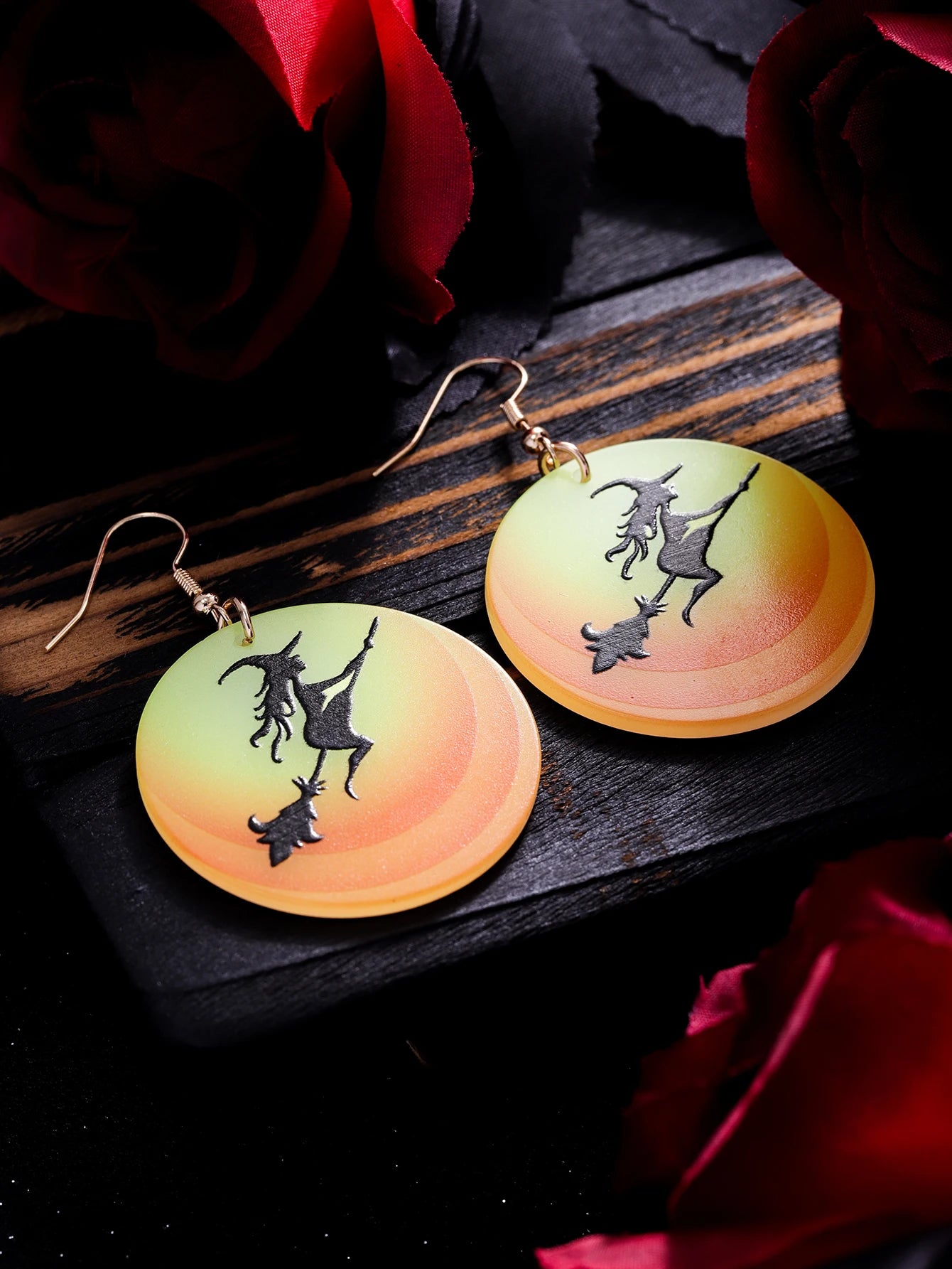 EtherealBe Halloween earrings for women featuring witches and cats in vibrant colors