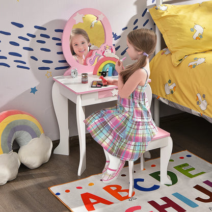 Kids Home Vanity Makeup Set Wooden W/ Mirror and Drawer