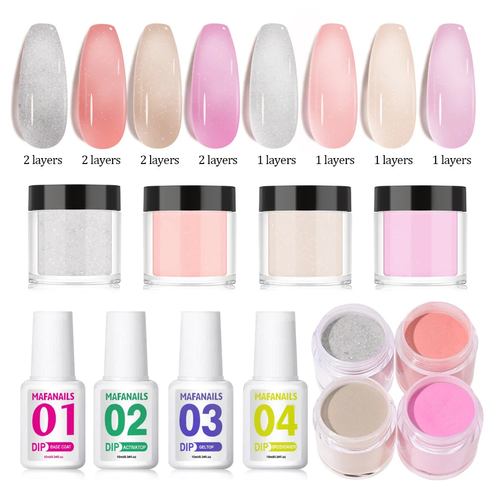 8Pcs Dip Powder Nail Kit Acrylic Dipping Powder System Liquid Set With 2-in-1 Base&Top Coat/Activator/Brush Saver For Nail Salon