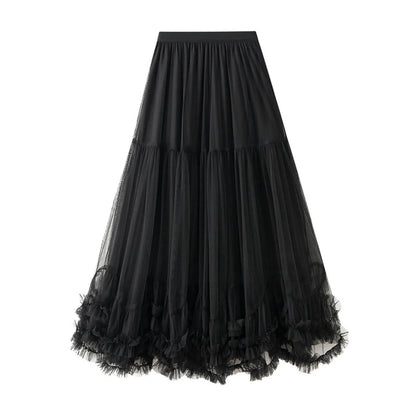 Women's Tutu Skirt Fairy Elastic Waist Large Swing Tulle Skirt Festival Mesh Ballet Dancing Clothes Ruffled Layer Long Skirt