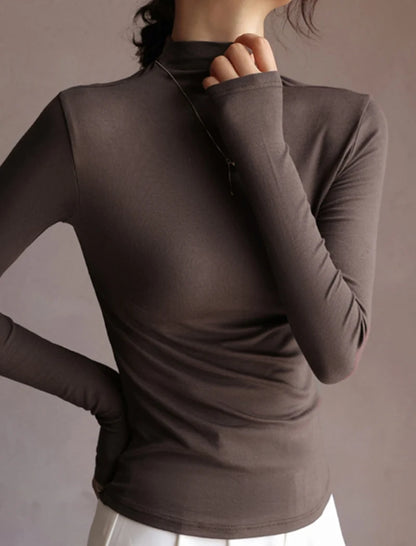 Women's Solid Innerwear Pullovers Sweaters Autumn Winter Casual Long Sleeve Bottoming Tops High Quality Half-High Collar Jumpers