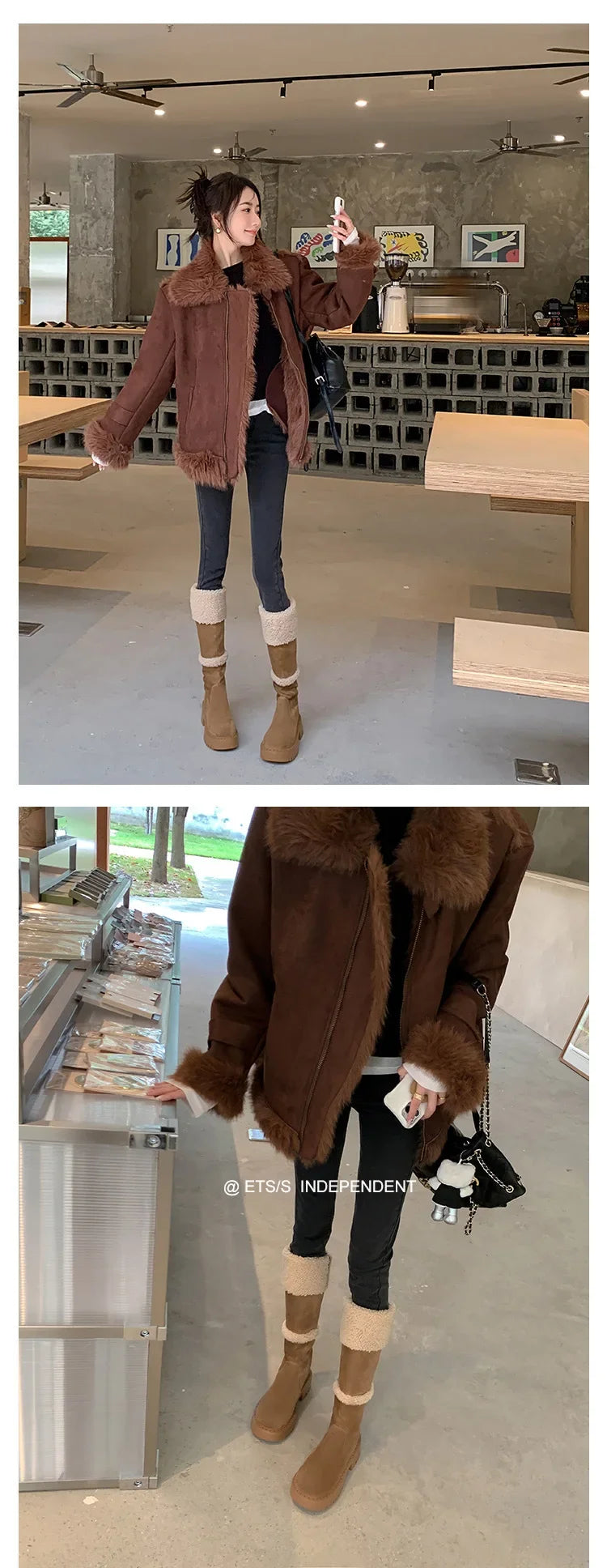 Thickened Lamb Wool Long Tube Snow Boots for Women New 2025 Autumn Winter Anti-slip Fleece-lined Cotton Shoes Knee High Boots