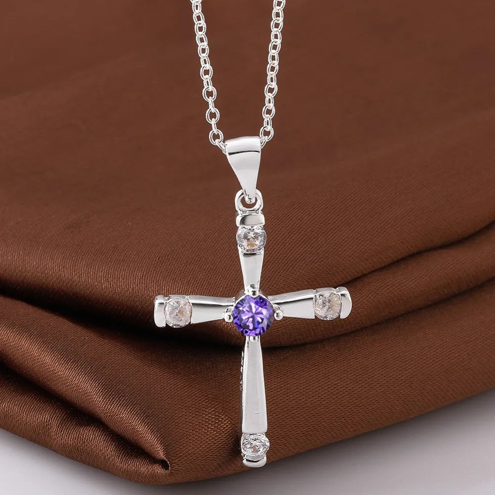 Fashion 925 Sterling Silver crystals cross Pendant diamond Necklace For Women 18 inch Christmas gift luxur party wedding Jewelry