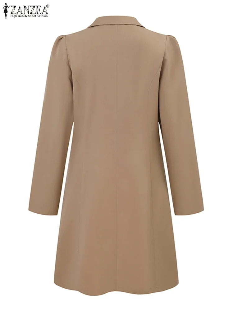 2024 ZANZEA Elegant Women OL Work Blazer Dress Autumn Fashion Casual Lapel Neck Solid Pleated Short Vestido Long Sleeve Sundres