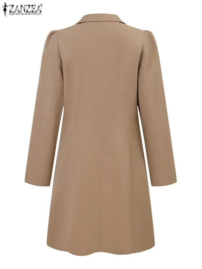 2024 ZANZEA Elegant Women OL Work Blazer Dress Autumn Fashion Casual Lapel Neck Solid Pleated Short Vestido Long Sleeve Sundres