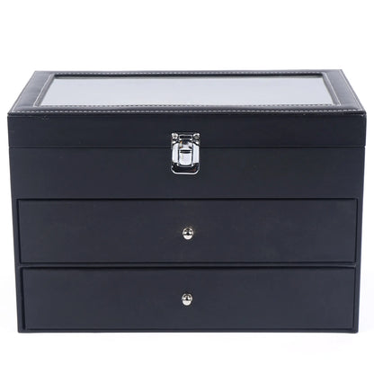 /24 Grid Jewelry Collection Storage Holder Box Leather Watch Glasses Display Case Sunglasses Storage Holder