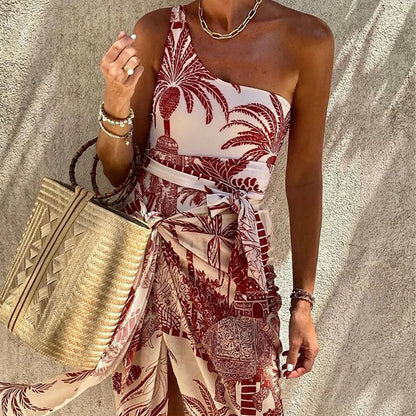 Fashion Women's Bikini Retro Contrasting Color Print One-Piece 2024 New Luxury Sexy Beach Resort Style Swimsuit