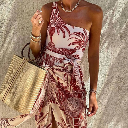 Fashion Women's Bikini Retro Contrasting Color Print One-Piece 2024 New Luxury Sexy Beach Resort Style Swimsuit