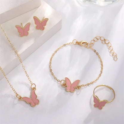 Fashion Butterfly Jewelry Set Acrylic Romantic Bracelet Ring Necklace Earring Set for Women Wedding Party New Year Festival Gift