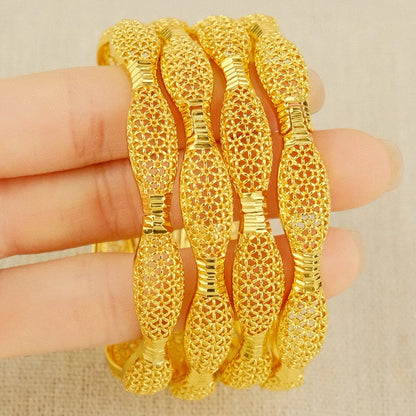 Dubai Women's Bracelet Gold Plated Indian African Hard Bracelet Charming Wedding Ethiopia Arab Handmade Jewelry Luxury