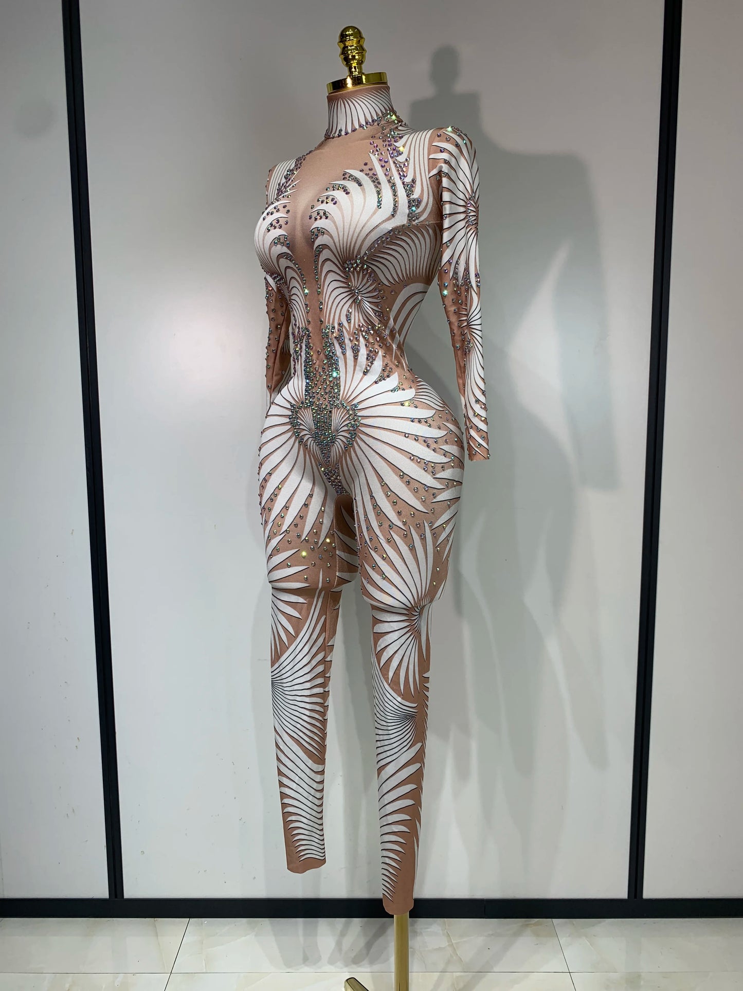 STOCK Sparkly Diamond Women Sexy Mesh Jumpsuit Nightclub Bar Party Show Gogo Dancer Clothing Drag Queen Outfit Stage Costume