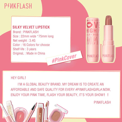 PINKFLASH Velvet Matte Lipstick High Pigment Long-lasting Lip Gloss Silky Moisturize Liquid Lip Tint Smooth Lip Cream Cosmetics