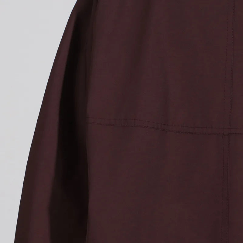 EtherealBe simple style long sleeve trench coat in rich burgundy shade for chic layering