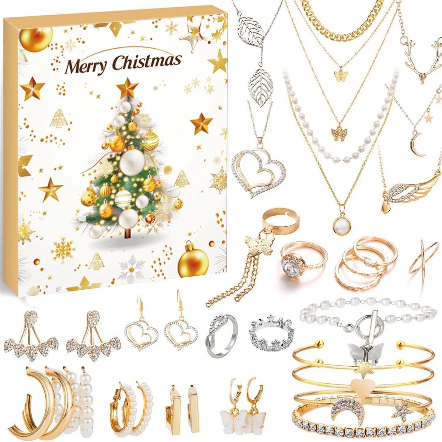 Christmas Countdown Calendar 24 Days Christmas Decorative Countdown Advent Calendar Necklace Bracelet Earrings Christmas Gifts