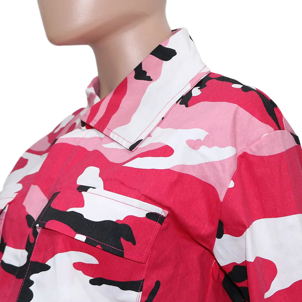 Women's Clothes Coats Casual Fashion Camouflage Print Large Pocket Lapel Long Sleeve Short Jacket for Women