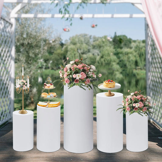 5Pcs Cylinder Pedestal Covers Plinth Stand Pillar Covers Cylinder Plinth Stand Covers for Engagement Wedding Decoration Props