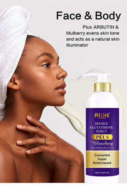 AILKE Double Glutathione Plus Moisturizing Hydrating Body & Skin Whiten Lotion, Bleaching Lotion for Women & Men With Pump