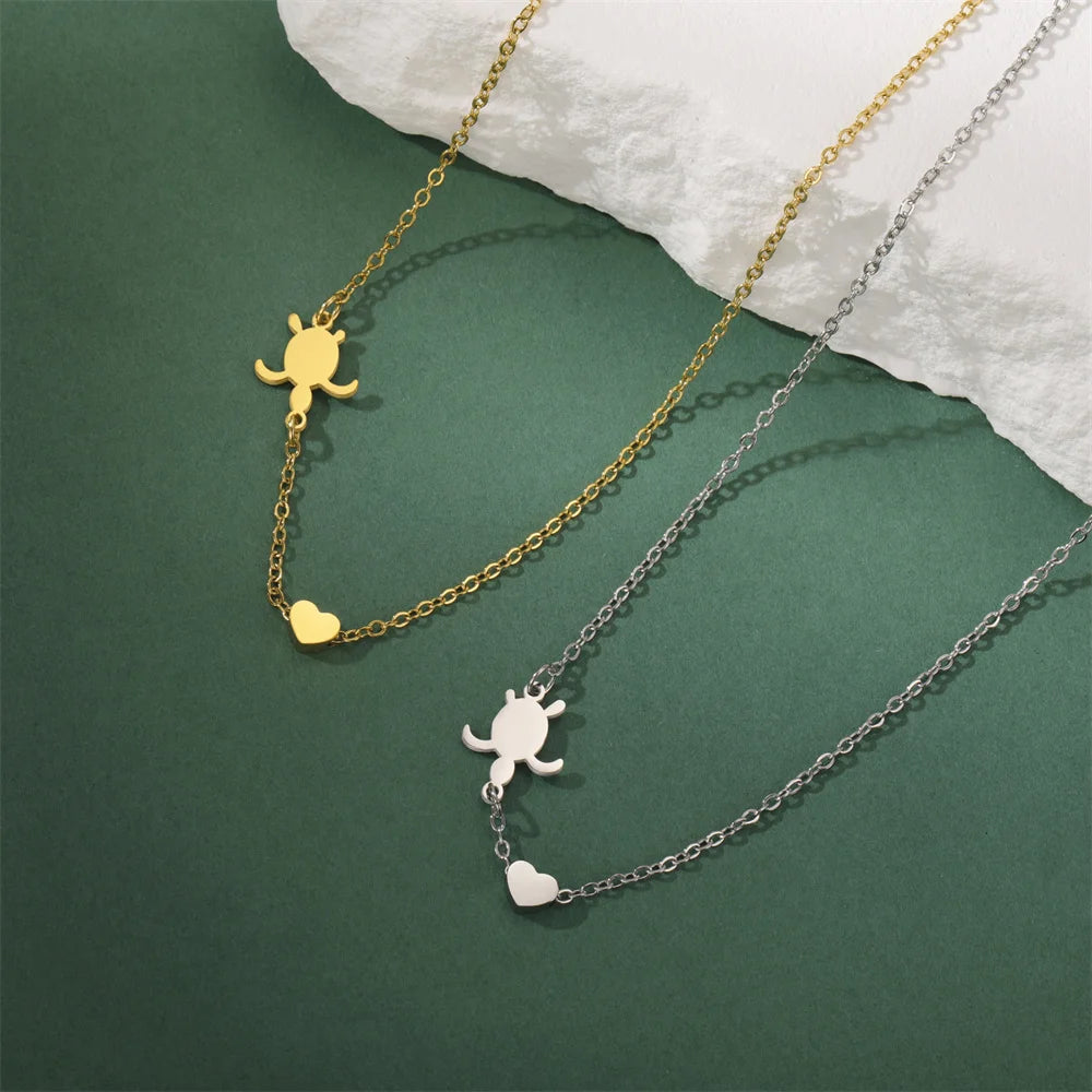 EtherealBe sea turtle pendant necklace for women in gold and silver with heart charms