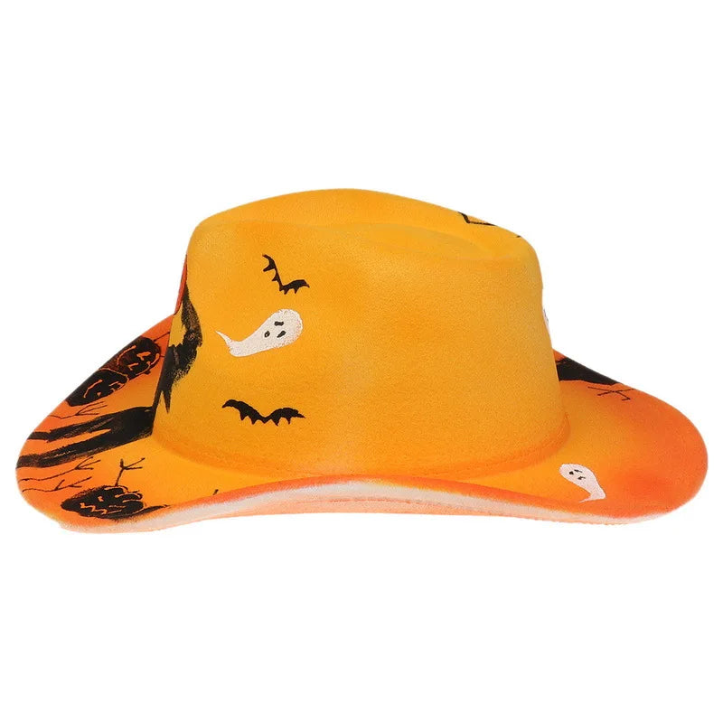 EtherealBe Halloween cowboy hat for adults with spooky prints of ghosts and bats
